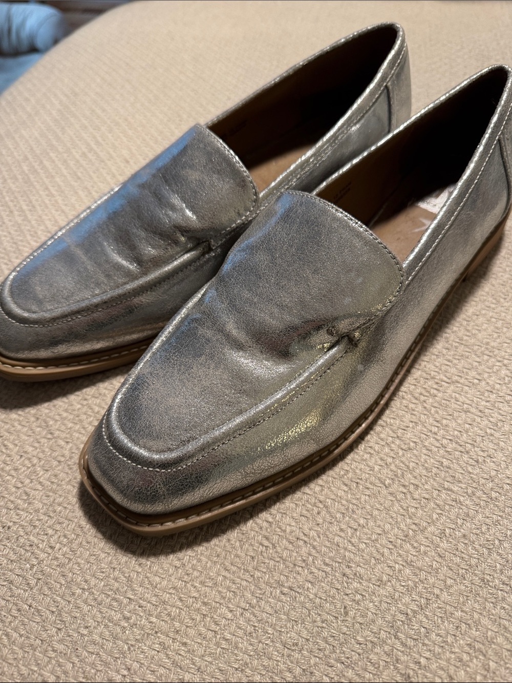 📌12M Metallic Dolce Vita Silver Slip-On Loafers